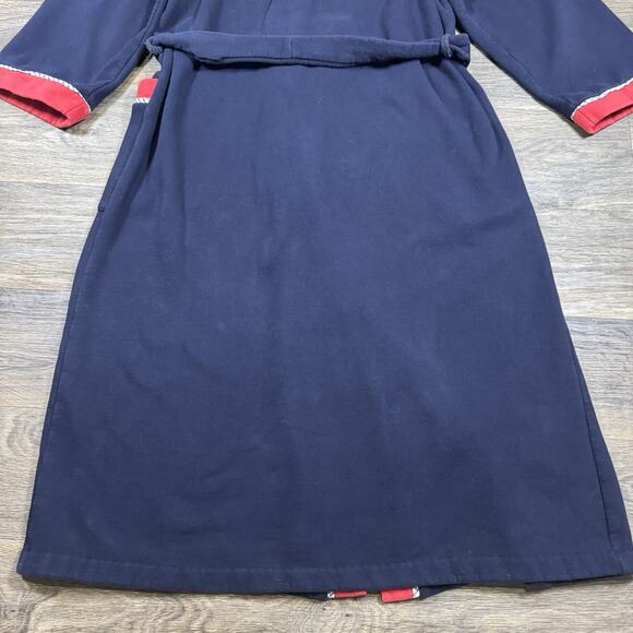 Vintage CHRISTIAN DIOR Blue Red Fleece Bath Robe Lounging Tie Belt Mens L - Picture 14 of 14